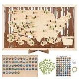 HYPERI US National Parks Map Travel Map, National Park Tracker Checklist, Natural Wall Art, Traveler Gifts for Mom, Dad, Coworker, (National Park Map - Wooden Box)