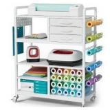 Large Craft Organizers and Storage - Rolling Organization Cart with Drawers and Vinyl Roll Holder, Craft Cabinet Table Compatible for Cricut Craft Cutting Machine Stand Workstation