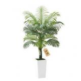 VEVOR Artificial Areca Palm Tree 5 ft, Fake Palm Tropical Plants with White Tall Planter, Faux Floor Silk Plant in Pot, Large Trees for Home Office Living Room Decor House Warming, Indoor Outdoor