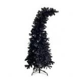 Black Halloween Tree with Crooked Top Design, 6.9FT Hinged Artificial Black Holiday Christmas Tree with 1050 Tips, Metal Stand - Perfect for Halloween & Xmas Festival Parties