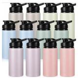 Domensi Aluminum Water Bottle Bulk Reusable Water Bottle, Lightweight Easy Carry Leakproof with Snap Lid Travel Bottles, for Gym Outdoor Sports Cycling Camping Fishing 12pcs.