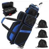 BOSSTIN 3-4 Ball Bowling Bags with Wheels, Secure Hook & Loop Fixed Ball Cup & Shoe Compartment (Fits Up to Size 16), Roller with Multi-Pockets
