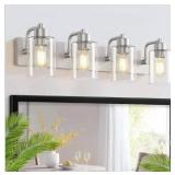 Brushed Nickel Bathroom Light Fixtures, Wall Mounted 4-Light Bathroom Lights Over Mirror with Clear Glass Shade,Wall Sconces for Kitchen Living Room Bedroom