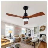 48\" Wooden Ceiling Fansl, Indoor Outdoor Wooden Ceiling Fan, Outdoor Modern Ceiling Fan with 3 Fan Blades for Patio, Living Room, Farmhouse, etc (Black + Walnut)