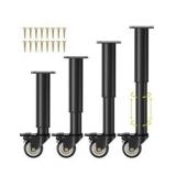7-12 inch Metal Adjustable Furniture Legs with 2.36 inch Swivel Caster Wheels for Cabinet/Sofa/Bed/Dresser/Couch/Coffee Table,Heavy Duty Replacement Support Legs with Caster Wheels Set of 4