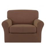 Easy-Going 2 Pieces Microfiber Stretch Chair Slipcover Spandex Soft Fitted Sofa Couch Cover Washable Furniture Protector with Elastic Bottom Kids Pet Brown