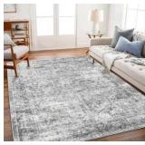 Area Rug 8x10 Washable Rug Gray Vintage Traditional Mat Distressed Indoor Foldable