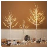 Outdoor Christmas Decorations Lighted Birch Tree Set of 3, LED Warm White 4, 6 and 8 Feet, for Indoor Christmas Decor, Party, Garden, Yard, Wedding, Holiday