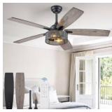 Farmhouse Ceiling Fans with Lights, 52 Inch Industrial Black Caged Ceiling Fans for Living Room Bedroom Kitchen, 6 Speed Reversible Quiet DC Motor, Dual Finish 5 Blades