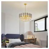 HOSSEE Modern Crystal Chandelier, Round Pendant Light Fixture Gold Luxury Crystal Chandelier Light for Dining Room Living Room Bedroom