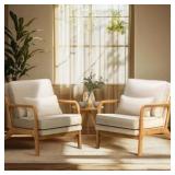 COLAMY Mid Century Modern Accent Chair with Lumbar Pillow, Relaxing Armchair with Solid Wood Frame & Soft Cushion, Reading Leisure Chair for Living Room Beige