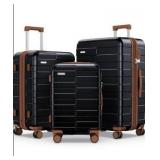Luggage Sets 3 Piece Hardshell Expandable (3-YEARS VIP SERVICE) Lightweight Ultra Durable 100% PC Carry On Travel Suitcase with TSA Lock Spinner Wheels, Premium Black