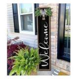 Welcome Sign for Front Porch Standing 45\"X9\" Large Outdoor Decor Rustic Vertical Leaner Wood Frame Porch Tall Welcome Signs for Farmhouse Outside Front Door Decorations (Wood Black)