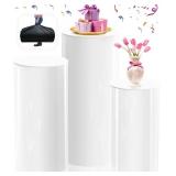 lluzx Set of 3 White Cylinder Stands for Party with Storage Bag - Round Pedestal Stands for Display, White Pedestal Display for Wedding, Baby Shower, Birthday Event Decor