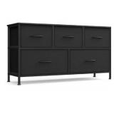 SONGMICS Dresser for Bedroom, Chest of Drawers, TV Stand, Steel, MDF, 5 Non-Woven Fabric Drawers, Storage Organizer Unit, Closet, Entryway, Ink Black and Ebony Black ULGS322B01S