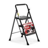 HBTower Step Ladder, Folding Step Stool with Wide Anti-Slip Pedal, Sturdy Steel Ladder, Convenient Handrail, Lightweight, Portable Steel Step Stool
