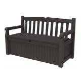 Keter Solana 70 Gallon Storage Bench Deck Box for Patio Furniture, Front Porch Decor and Outdoor Seating Perfect to Store Garden Tools, Brown/Brown