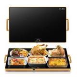 Electric Warming Tray (XXL 32x18¼ Food Warmers for Parties Buffet with Thermostat & Full Surface Heating, Tempered Glass Warming Mat for Food, Temperature Adjustable Gold Handles Food Warming Mat