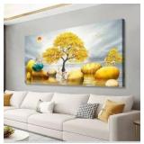 SiGuTie Abstract Yellow Tree and Stones in Lake Picture for Living Room and Bedroom,Black and White Wall Art Canvas Print,Office Wall Decor and Home Decoration with Deer Natural Print