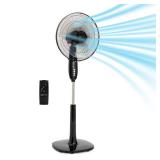 Amazon Basics 16\" Pedestal Fan, Floor Fan, Standing Fan for Bedroom, Living Room, Office, with 3 Speeds, 3 Modes, Timer, Dual-Layered Blades, Adjustable Height, Tilt Head, 60W, Black