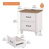 WAMPAT White Nightstand for Bedroom with Charging Station, Mid Century Side Table End Table with 2 Drawers, Wooden Night Stand Bedside Table for Living Room