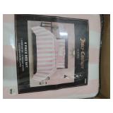 Juicy Couture Cabana Stripe Reversible Bedding Set - King Size - Dogwood Pink/White Stripe Print 6 Piece Set Includes 1 104\" x 90\" Comforter, 3 Decorative Pillows, 2 Shams