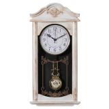 Large Vintage Grandfather Wood- Looking Plastic Pendulum Wall Clock for Living Room, Kitchen, or Dining Room, Large White