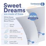 Continental Bedding Feather Goose Down Pillows - Luxury & Breathable Bed Pillows for Sleeping, Back, Side & Stomach Sleepers - Standard Queen Size, Pack of 1-50% Down & 50% Feather Filled