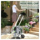 Garden Hose Reel Cart, Holds 75-150 Feet of 5/8-Inch Hose, Portable Hose Reel Cart With Wheels,Adjustable Handrail, Quick Hose Connector