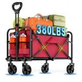 Heavy-Duty Collapsible Wagon Cart, Foldable Utility Cart with Extra Large Capacity and Drink Holders for Shopping, Camping, Grocery, Sports