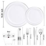 WELLIFE 700 Pcs Silver Plastic Plates for 100 Guests - Party Supplies Includes 200 Plastic Plates,300 Silver Silverware,100 Napkins,100 Cups for Party,Disposable Dinnerware Set