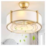SYDACG 20\" Caged Ceiling Fans with Lights, Gold Fandelier Ceiling Fan with Light, Boho Chandelier Fan, 6 Speeds for Bedroom, Nursery, Living Room