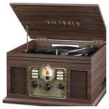 Victrola The Quincy 6-in-1 Bluetooth Record Player & Multimedia Center with Built-in Speakers 3-Speed Turntable, CD & Cassette Player, AM/FM Radio, Wireless Music Streaming (Espresso)