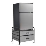 EazeHome Mini Fridge Stand, Fridge Stand with Storage, 2 Drawer Fridge Cart, Organizer Unit for Mini Fridge, Fridge Stand with Metal Frame and Fabric Drawers, Mini Fridge Table with 4 Swivel Wheels