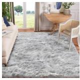Goolela 6 x 9 Area Faux Fur Fluffy Grey Washable Shag Plush Soft Rectangle Rug for Living Room and Bedroom
