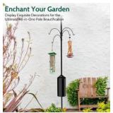 Shepherd Hook Pole for Garden Adjustable Heavy Duty Outdoor Squirrel Proof Bird Feeder Pole Mount Kit with 5 Prongs Base 90 Inch with 4 Hooks Hanging for Bird Feeder and Birdhouse