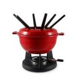 Swissmar Lucerne 10-Piece Cast Iron Fondue Set - Ideal for Melting Cheese, Chocolate, & More - Perfect for Kitchen Collection & Wedding Gift Giving - 2 Liter / 2 Quart - Red