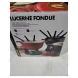 Swissmar Lucerne 10-Piece Cast Iron Fondue Set - Ideal for Melting Cheese, Chocolate, & More - Perfect for Kitchen Collection & Wedding Gift Giving - 2 Liter / 2 Quart - Red