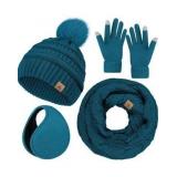 Winter Hat Scarf Gloves and Ear Warmer, Warm Knit Beanie Hat Touch Screen Gloves Set Winter Gifts Neck Scarves for Women