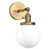 Pathson Hardwired Wall Sconce with White Globe, Brass Bathroom Vanity Light with On Off Switch, Vintage Wall Light Fixtures for Living Room Loft Hallway