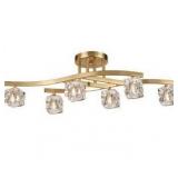 DANSEER Modern Crystal Ceiling Light Fixture Gold Lighting with Glass Ice Cube 6 Lights