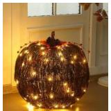 1 Pcs Rattan Lighted Pumpkin Fall Decorations Artificial Rattan Pumpkin Lanterns LED Fall Lighted Harvest Indoor Outdoor Halloween Thanksgiving Decor Porch (Brown,18 Inch)