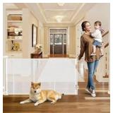 Reinforced 100" Extra Wide Dog Gate Indoor Doorway, 33" Tall Retractable Baby Gate No Bottom Bar, 8.33ft Outdoor Pet Gates for Wide Openings, Anti-Scratch Durable Mesh Gates for Kids or Pets, White