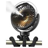 Misting Stroller Fan, 6000mAh Battery Operated Portable Fan with Light & 360° Pivoting, Personal Fans with Flexible Tripod for Baby, Office, Travel,Treadmill,Outdoors