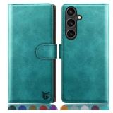 SUANPOT Compatible with Samsung Galaxy S25 Wallet case with RFID Blocking Credit Card Holder,Flip Book PU Leather Protective Cover Women Men for Samsung S25 Phone case Blue Green