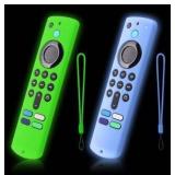 2-Pack Glowing Green + Glow Blue Remote Cover Compatible with Amazon Fire TV Stick,