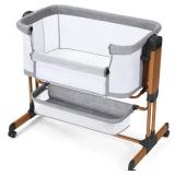 Ezebaby 3-in-1 Baby Bassinet, Rocking Baby Bassinets Bedside Sleeper, Adjustable Portable Crib for Newborn Infant with Wheels Storage Basket and Mesh Sides