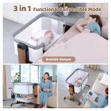 Ezebaby 3-in-1 Baby Bassinet, Rocking Baby Bassinets Bedside Sleeper, Adjustable Portable Crib for Newborn Infant with Wheels Storage Basket and Mesh Sides