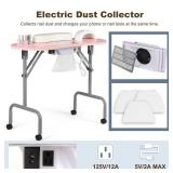 AGESISI Portable Manicure Table Nail Desk with Charging Station & Dust Collector, Foldable Nail Tech Table for Technician Spa Salon Workstation with Wrist Pad 4 Lockable Wheels, 36-inch, Pink