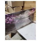 Large Purple Wall Art Decor for Living Room Bedroom Framed Black and White Seascape Full Moon Purple Flower Painting Canvas Picture Modern Hand-Painted Plum Blossom Artwork for Home Office 24x48